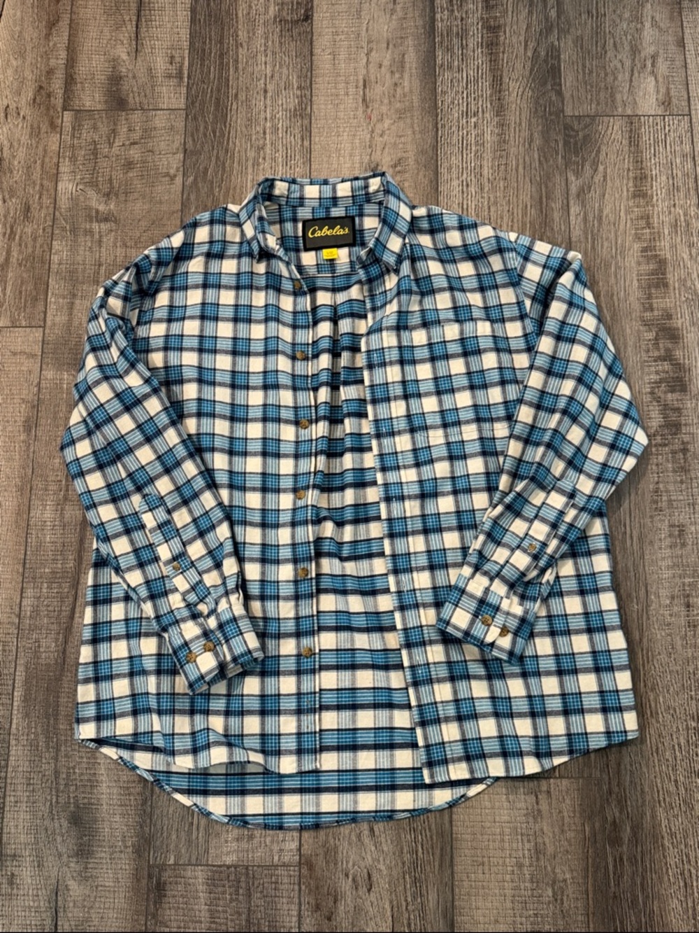 Cabela's Blue and White Plaid Casual Button-Down Shirt